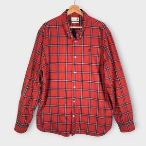 TIMBERLAND Regular Fit Light Flannel Shirt Mens XXL Burnt Orange Plaid Outdoor